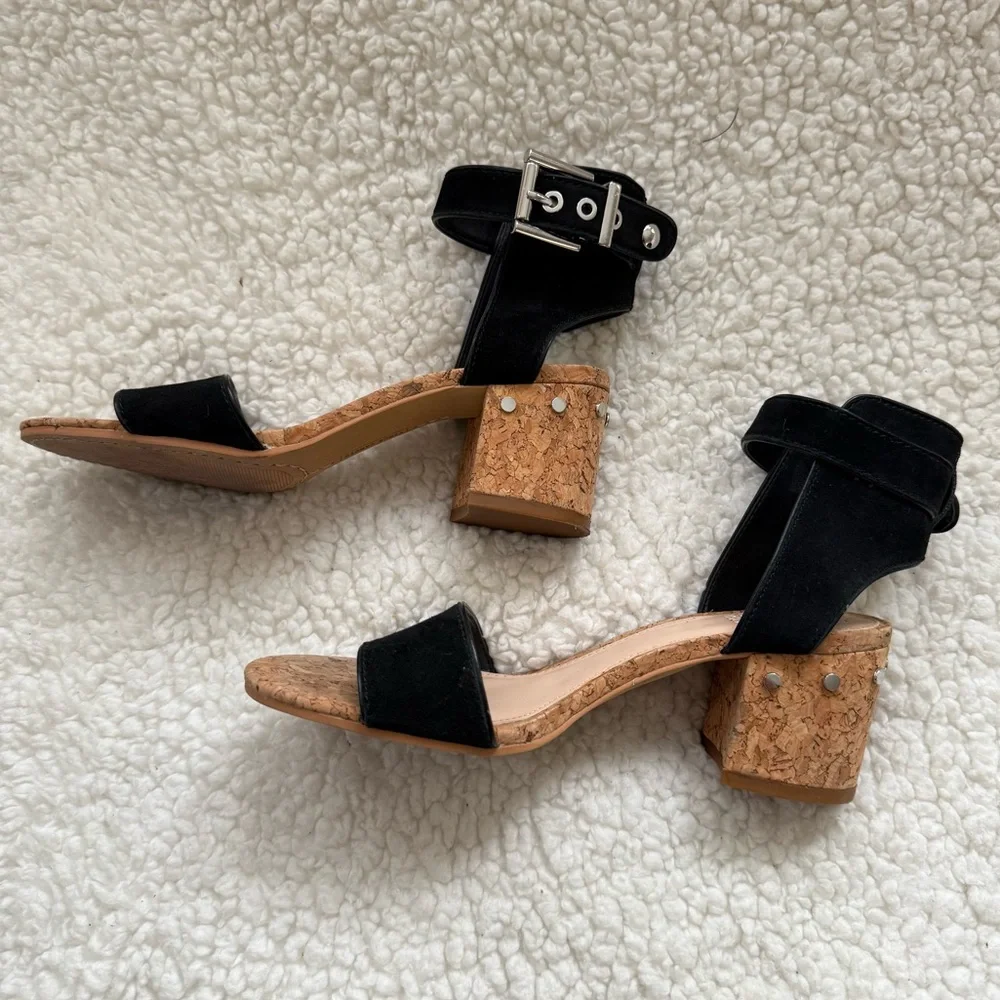 Vince Camuto Baeden Ankle‎ Strap Sandle Womens Size 6 Black Studded Cork  Heel